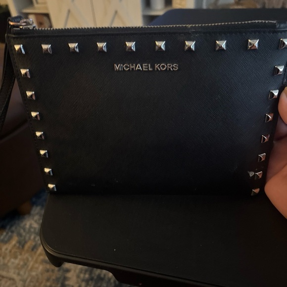 Michael Kors Black Leather Clutch with Silver Accents - Picture 1 of 6